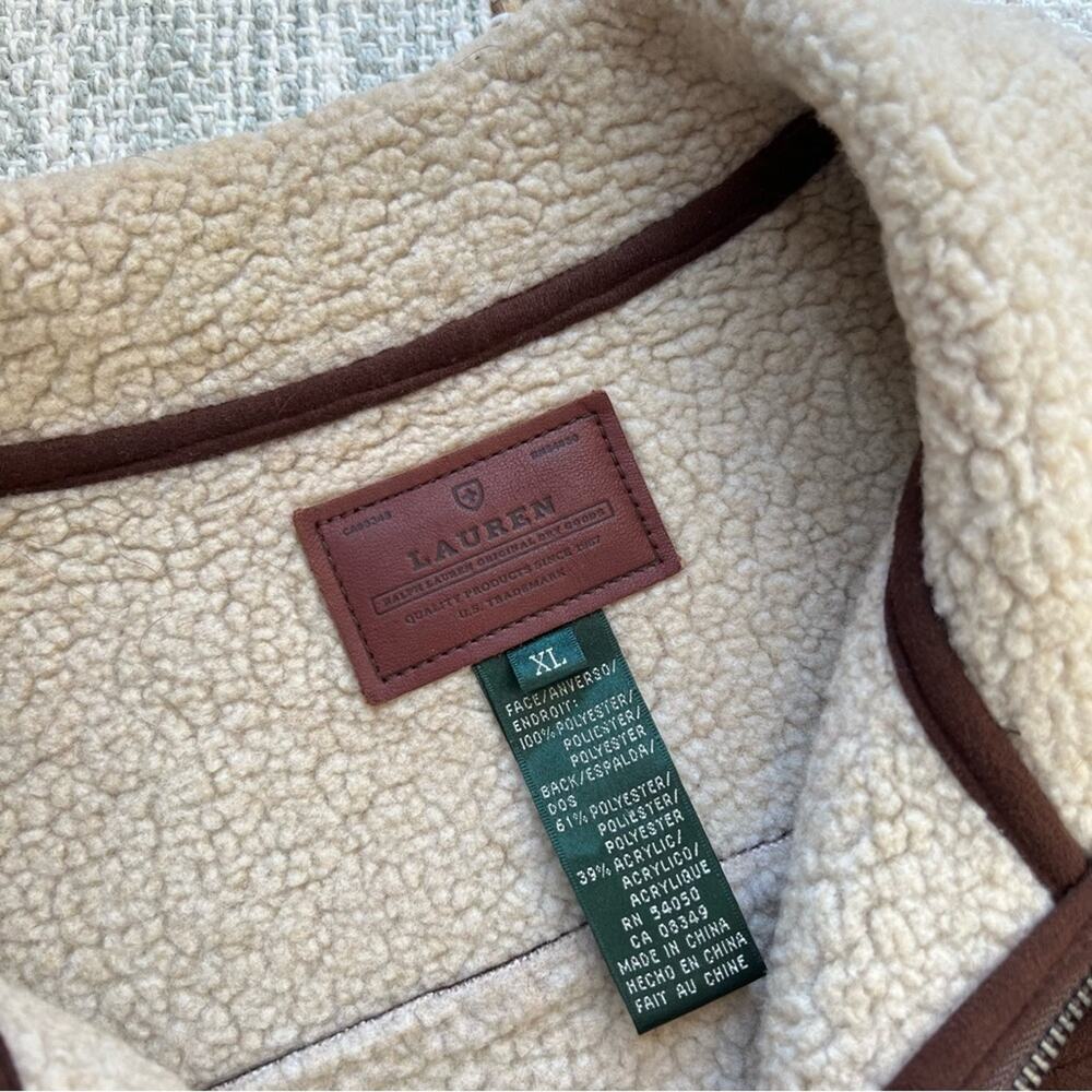 Lauren Ralph Lauren Brown Shearling Lined Faux Suede Barn Vest Women’s Size XL - Picture 9 of 10